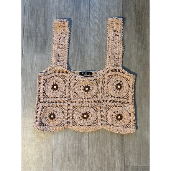 Julia by Love Tops - Julia by Love J Crochet Crop Top Womens Boho Festival Neutral Open Knit NWT